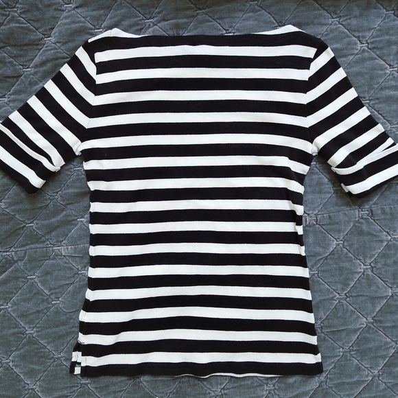 Ralph Lauren Boat neck Black and White Striped Cotton Top - Picture 3 of 9